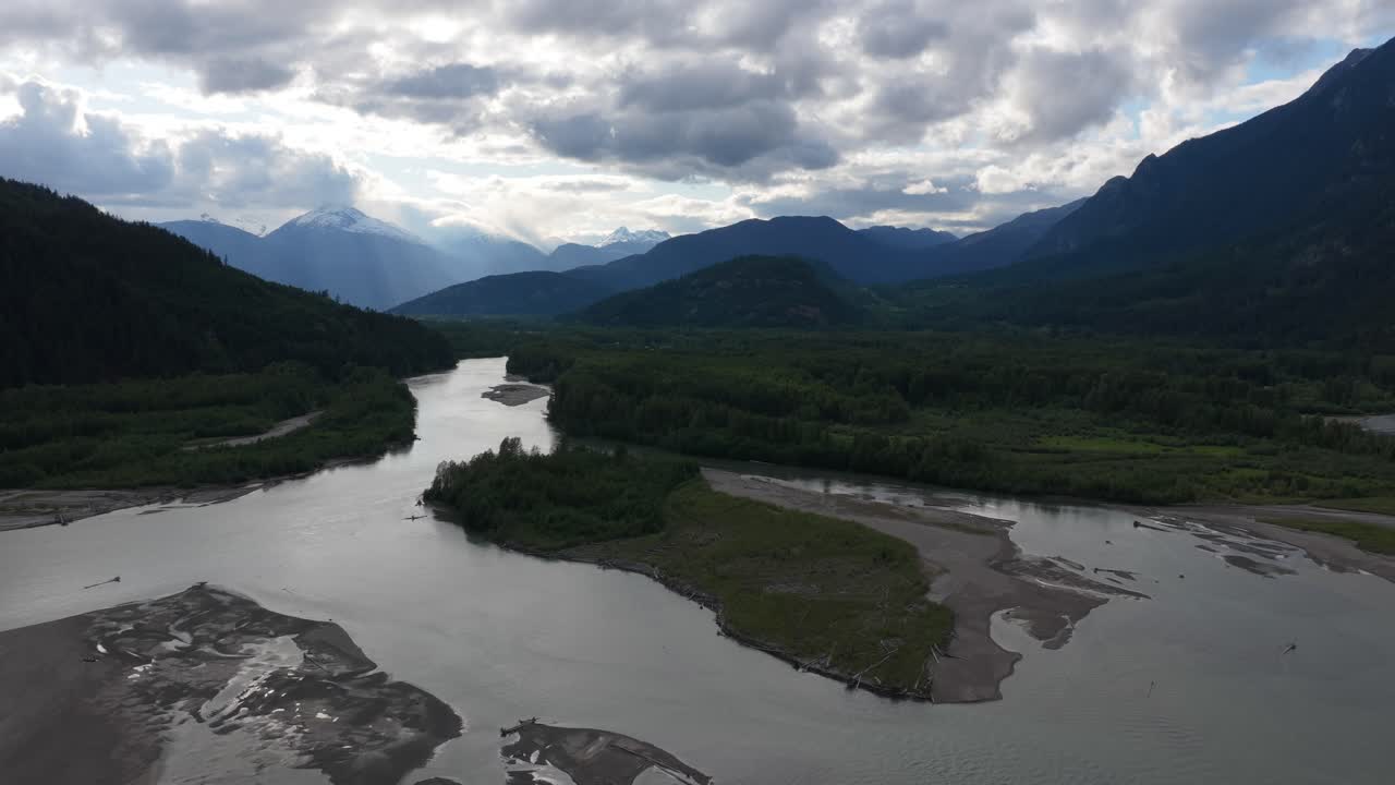 Fraser River Valley, Low Water Levels With Sandbars Showing. BC, Canada