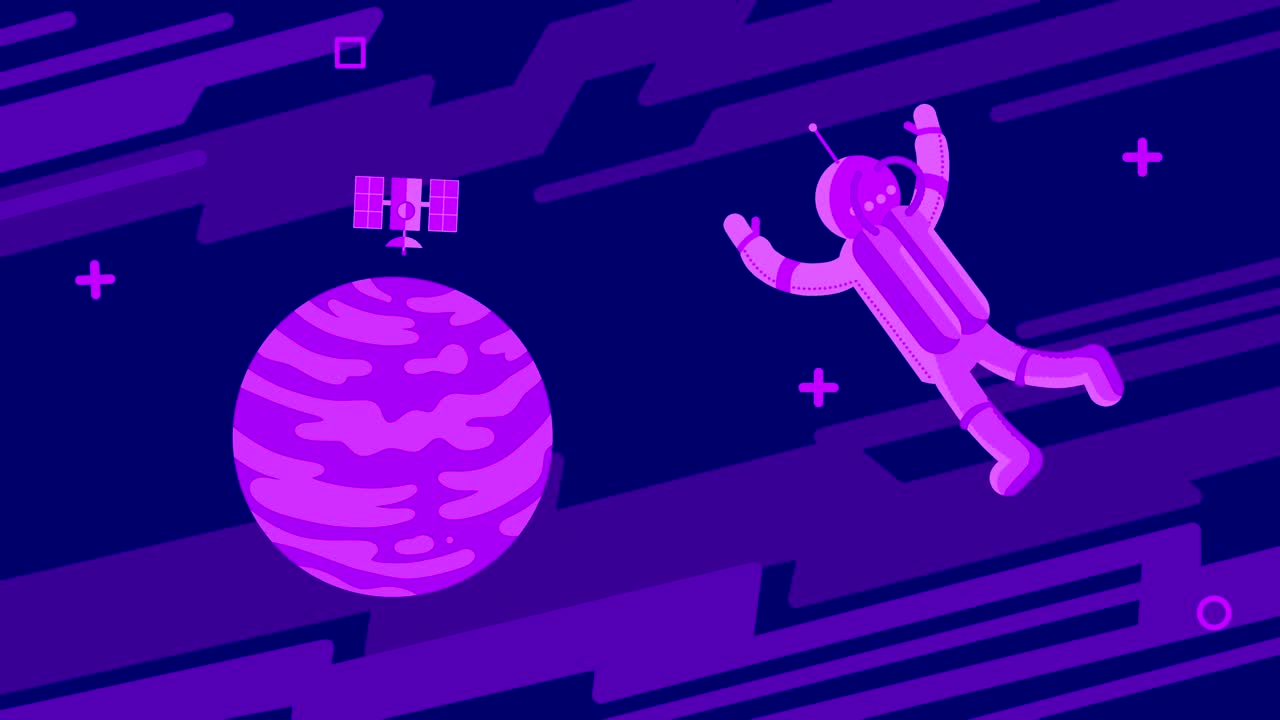 An astronaut flies through outer space