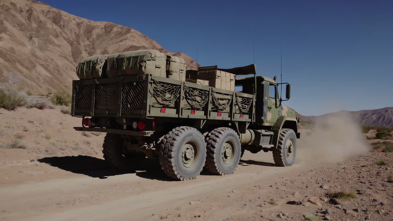 camión militar en el paisaje del desierto