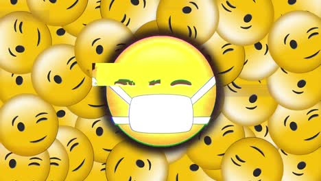 efecto de falla sobre el emoji de la cara que usa una máscara facial contra varios emoji de la cara que parpadea