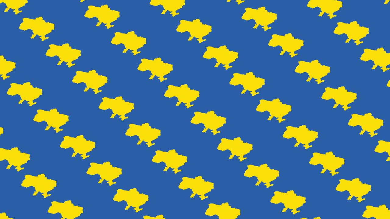 노란색 우크라이나 지도 - 파란색 배경에 애니메이션 패턴, 간단한 정치 모션 그래픽, 원활한 루프 배경