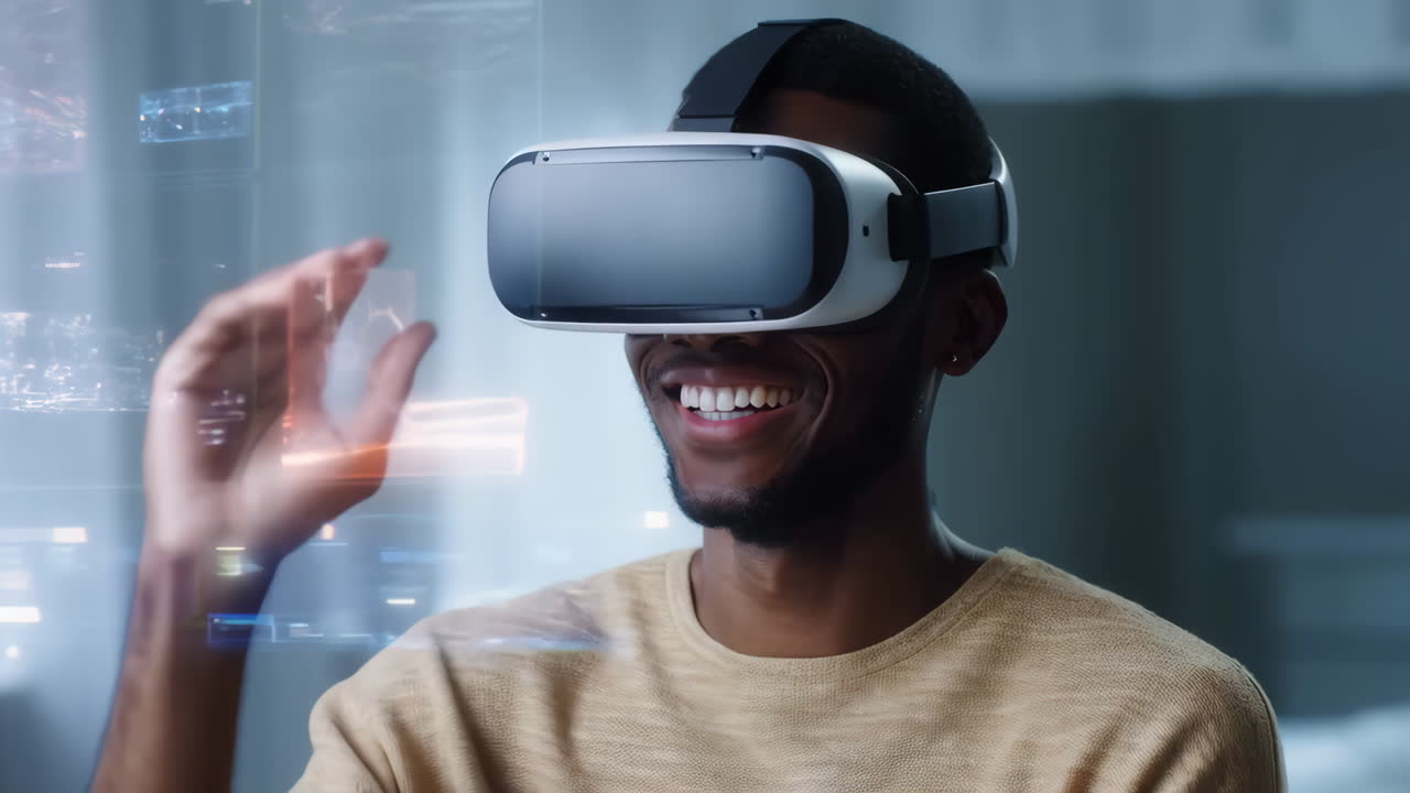Man enjoying an immersive virtual reality experience
