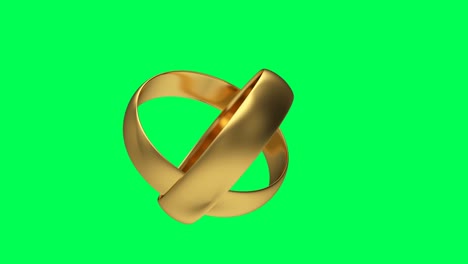 3d animation of two gold rings on green screen. 4k