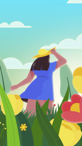 woman enjoying a summer day in a flower garden