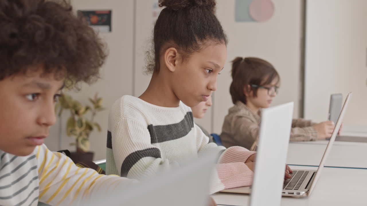 Multiethnic Schoolchildren during IT Lesson