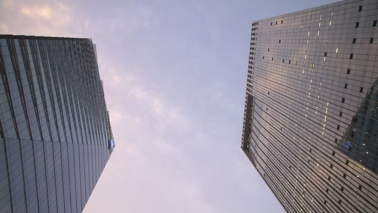 Looking Up Between Two Skyscrapers Time Lapse