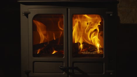 beautiful slow motion flames in wood burning stove