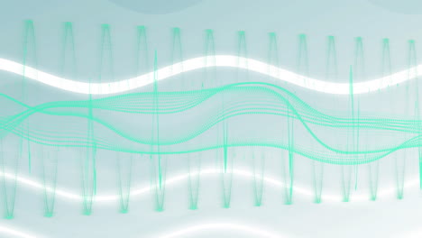 green waveform and data visualization animation over light blue background