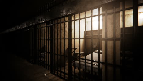 Infinite-animation-of-neighbouring-prison-cells.-Fear-generating-atmosphere.-Disturbing-irregular-lighting-lamps-with-dark-surrounding-environment.-A-walk-through-the-jail’s-corridor.--Loopable.-HD