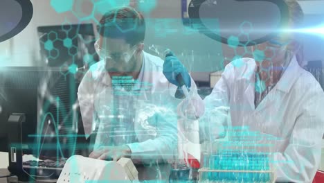 animación del procesamiento de datos científicos sobre diversos científicos en el laboratorio
