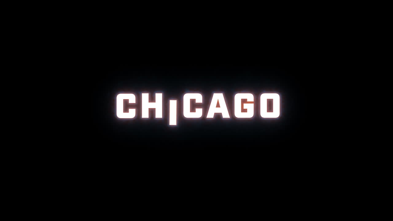 revelación de texto de 4k de la palabra "chicago" en un fondo negro