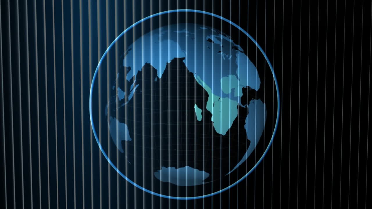 Rotating globe with blue lines animation on black background