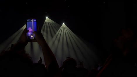 concert audience enjoying live music with vibrant lights and energetic atmosphere in the background