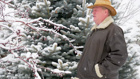 cinemograph of a man staring off into the distance while the snow and wind swirls around him - seamless and endlessly looping