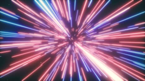 bucle sin costura 4k cg animación de fondo cósmico creativo abstracto. hiper salto a otra galaxia. velocidad de la luz, rayos de neón brillantes en movimiento. hermosos fuegos artificiales, explosión colorida, big bang.