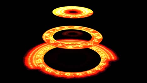 el círculo mágico de la dimensión del mago brilla, se desvanece en 3d, gira en tres niveles.