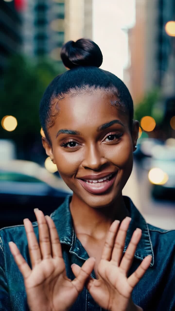 Smiling Woman in City
