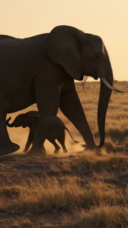 elephants in the african savanna at sunset