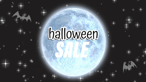 animation of halloween sale text over moon and night sky