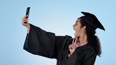 Selfie,-celebration-and-woman-with-graduation