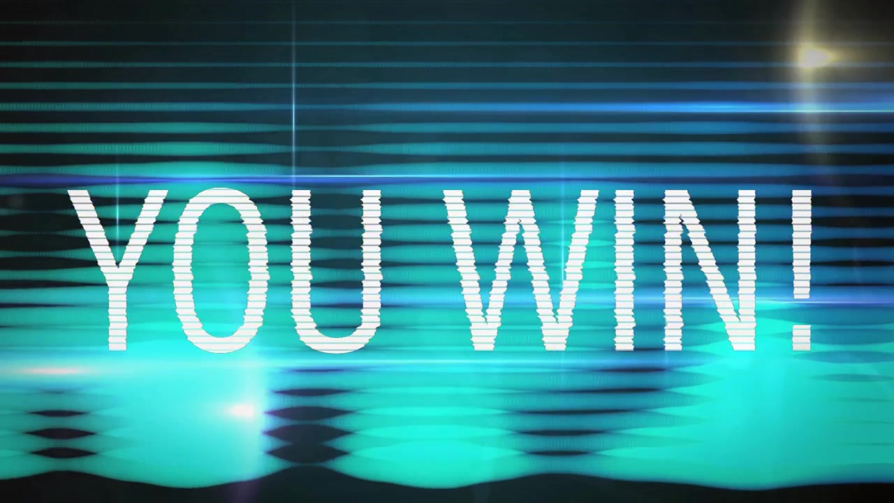 You Win Text Animation with Glitch Effect on Digital Background
