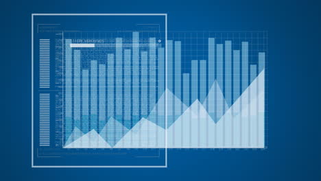 animation of loading bar with changing numbers, graphs, data over blue background