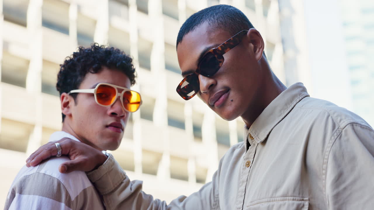 Two stylish men wearing sunglasses