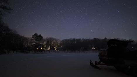 night sky stars timelapse in winter snow cabin scene