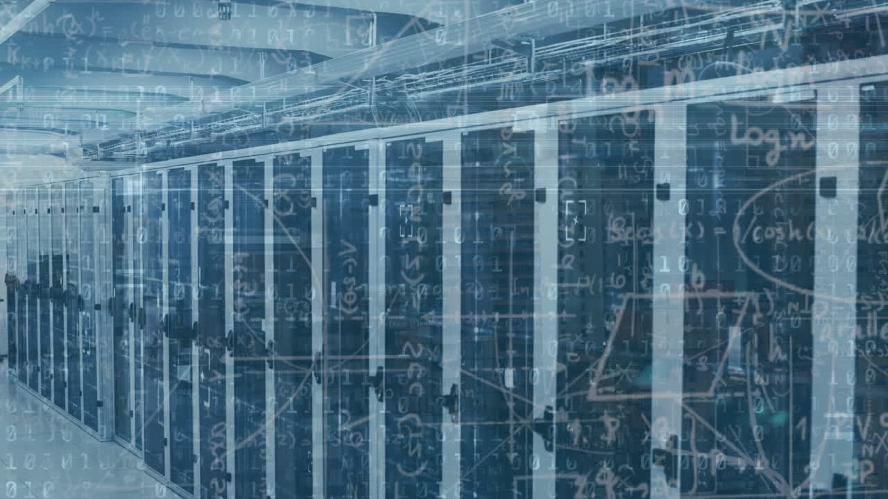 Animation of mathematical equations and data processing over server room