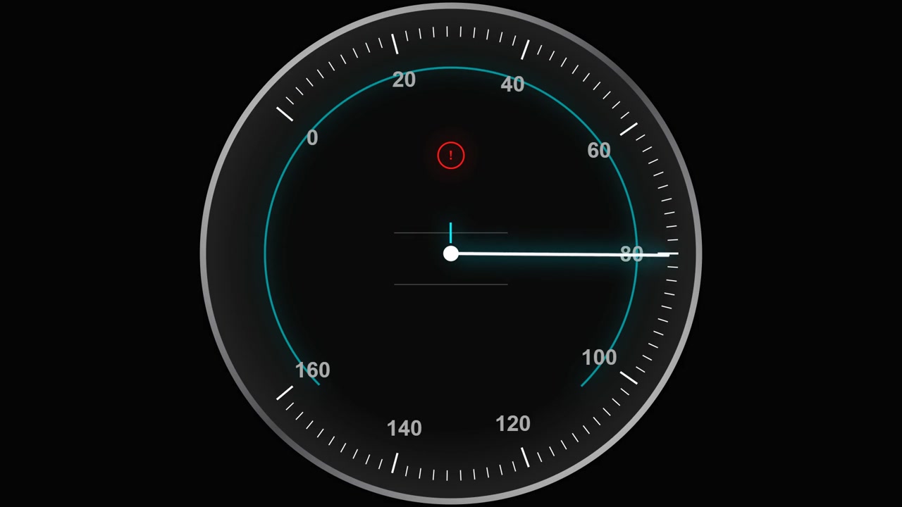 Digital Speedometer Gauge Showing Increasing Speed and Warning Alert