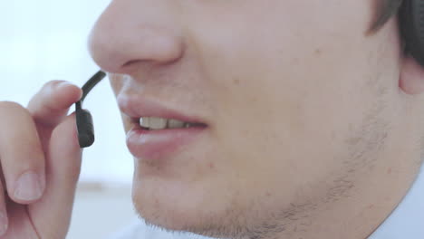 closeup, talking and a man with a headset