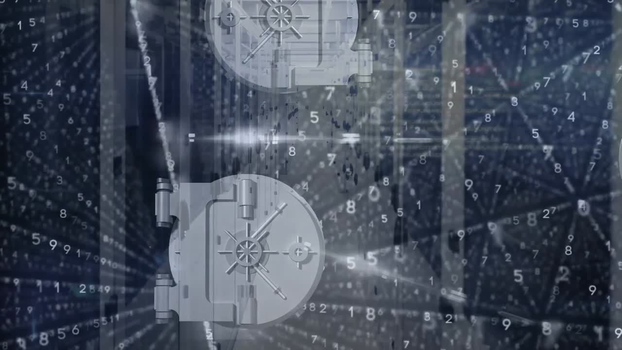 animación del procesamiento de datos sobre cerraduras y servidores informáticos