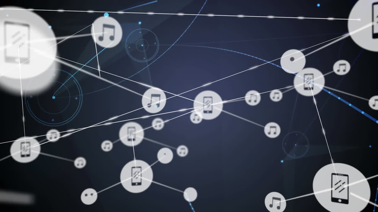 검은색 배경에 아이콘으로 연결 네트워크의 애니메이션