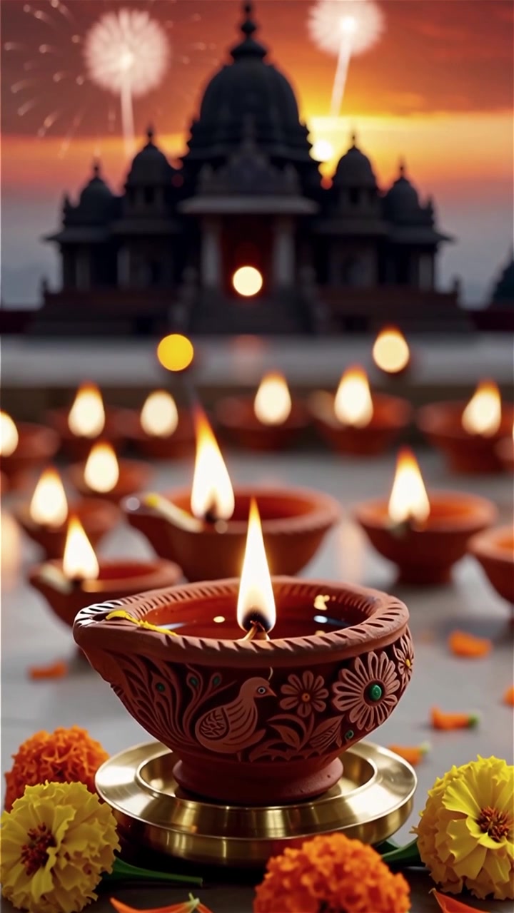 Diwali Festival Background with Lanterns and Traditional Diyas Decorations