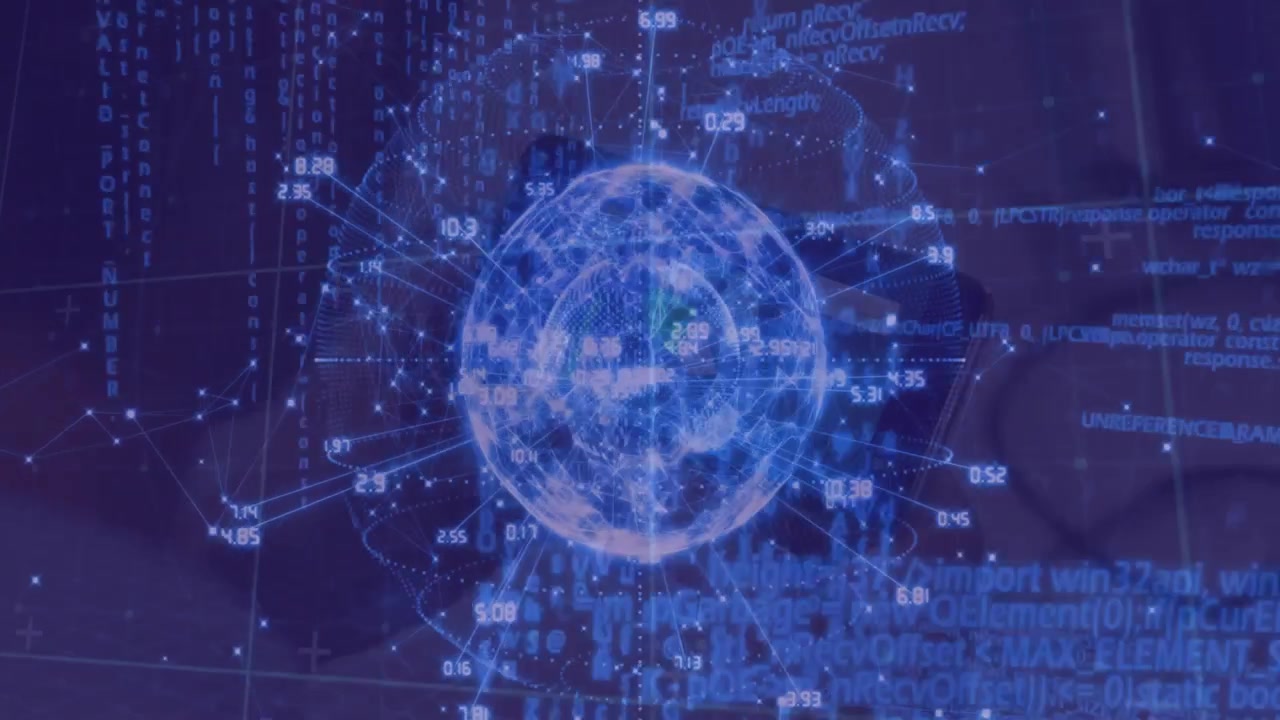 On system startup holographic globe rotating and nodes pulsing while visualizing data connections