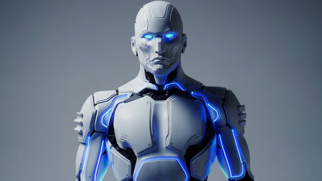 Humanoid Robot with Blue Glowing Accents