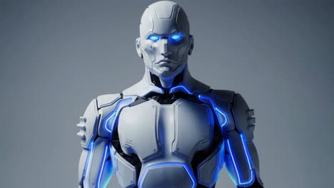 humanoid robot with blue glowing accents