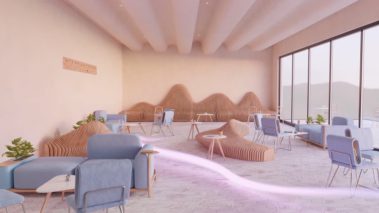 목재 텍스처 가구와 함께 현대적인 거실의 슬라이더  ⁇ , 3d 렌더