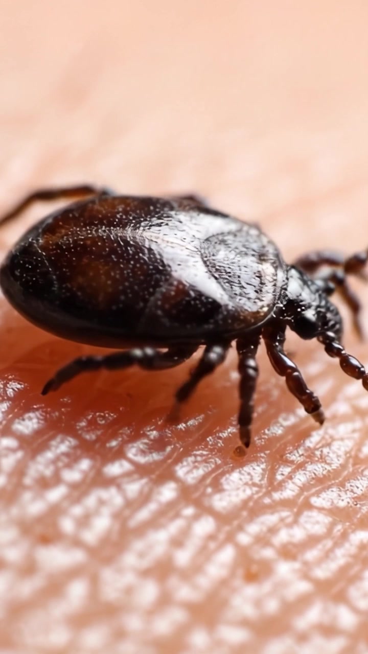 Esplorazione Ravvicinata di una Zecca sulla Pelle Umana, Che Mostra Dettagli Intricati e le Texture Uniche Sia della Zecca Che della Superficie Cutanea in Macofotografia