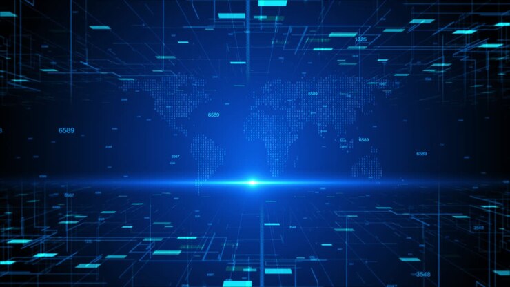 Concetto di rete globale mondiale, big data, nuvole digitali, connessione di rete tecnologica e connessioni dati