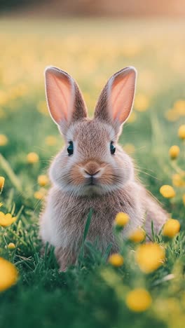 un conejo bebé lindo en un campo de flores