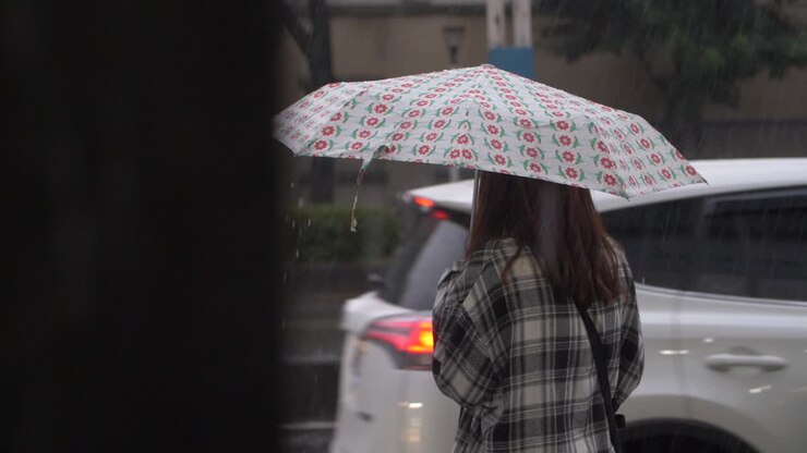 Woman Sheltering Underneath Umbrella