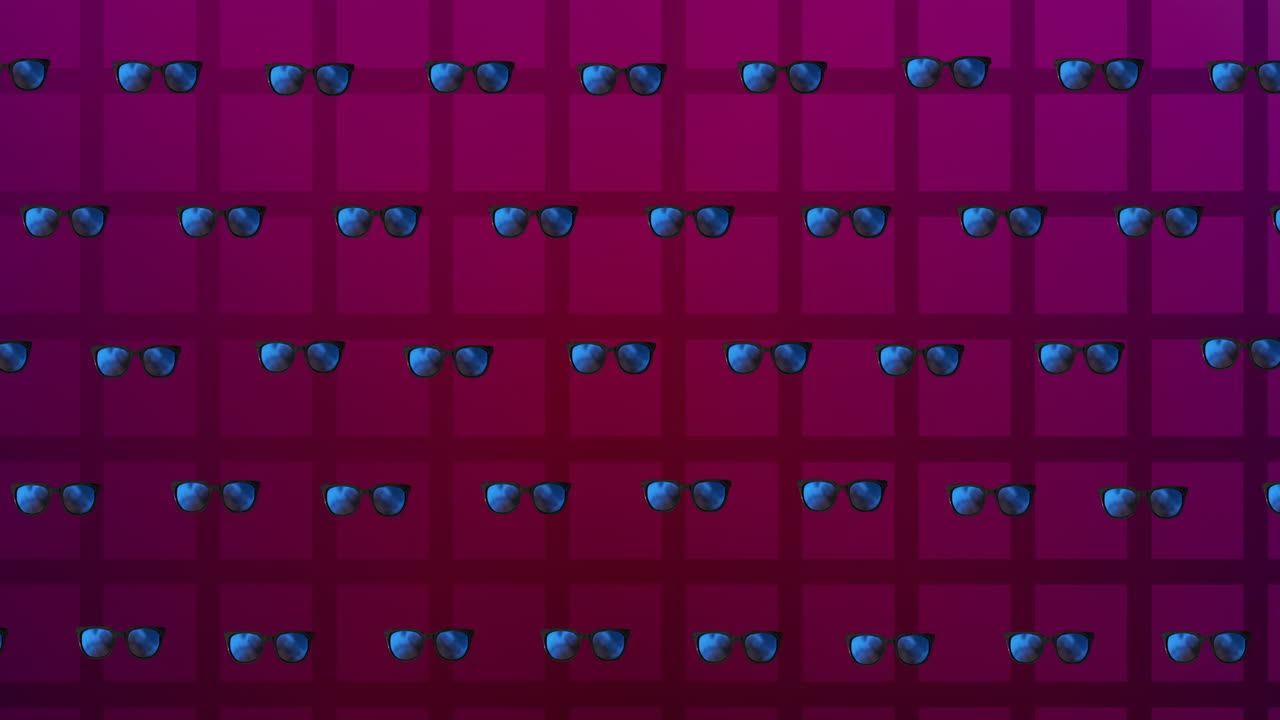 紫のチェックされた背景の上にグラスのアニメーション