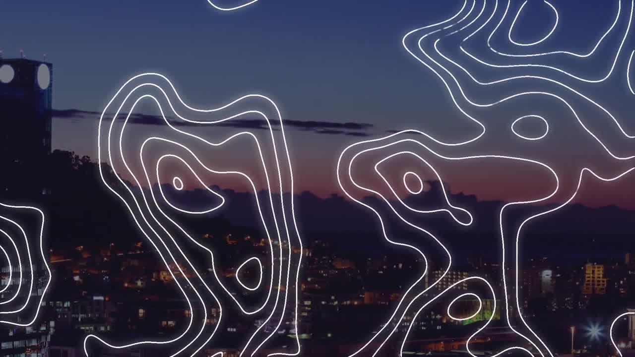 animación de formas que se mueven sobre el paisaje urbano