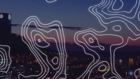 animation of shapes moving over cityscape