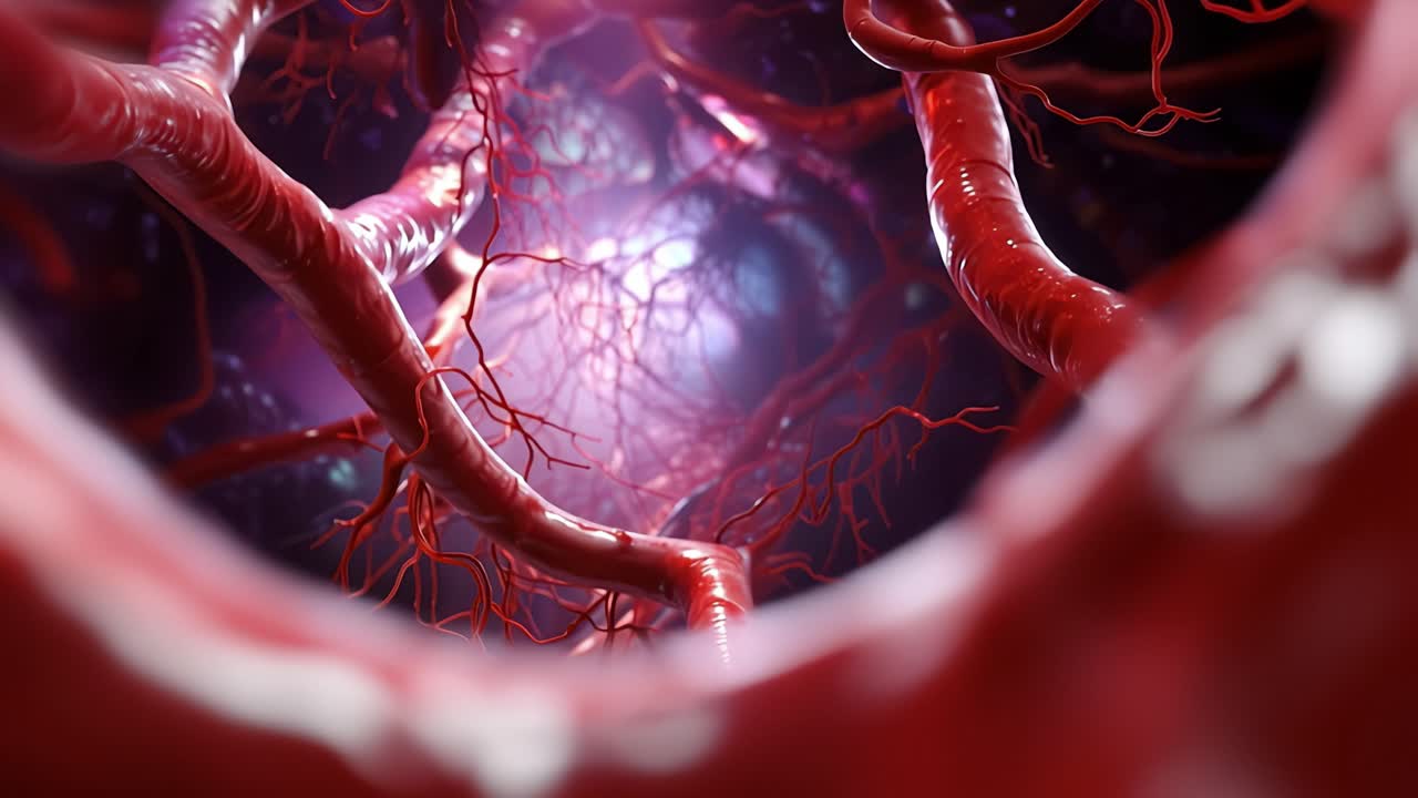 Visione intricata dei vasi sanguigni: Esplorazione della complessa rete di capillari e vene nella fisiologia umana attraverso una sorprendente rappresentazione visiva.