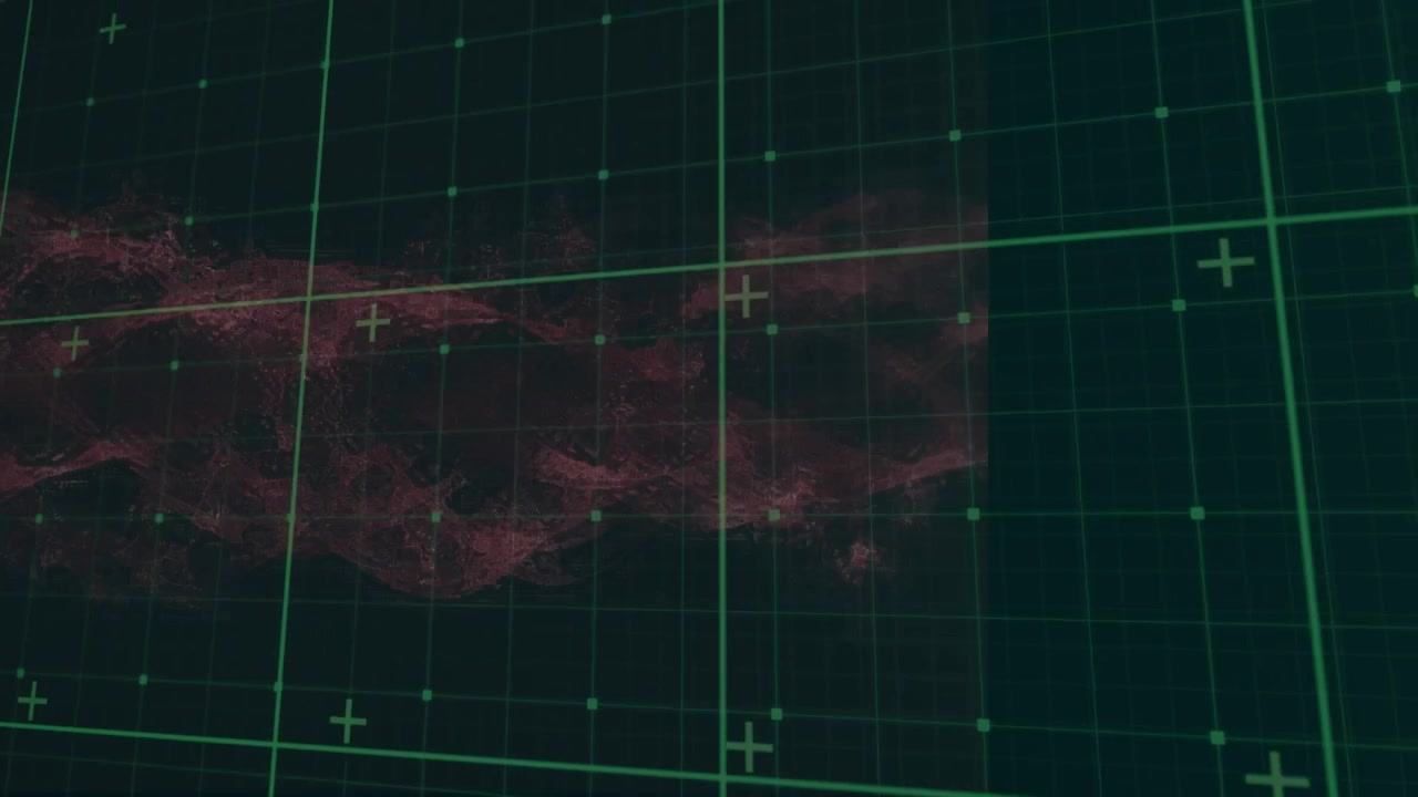 Animation of waves over data processing on black background