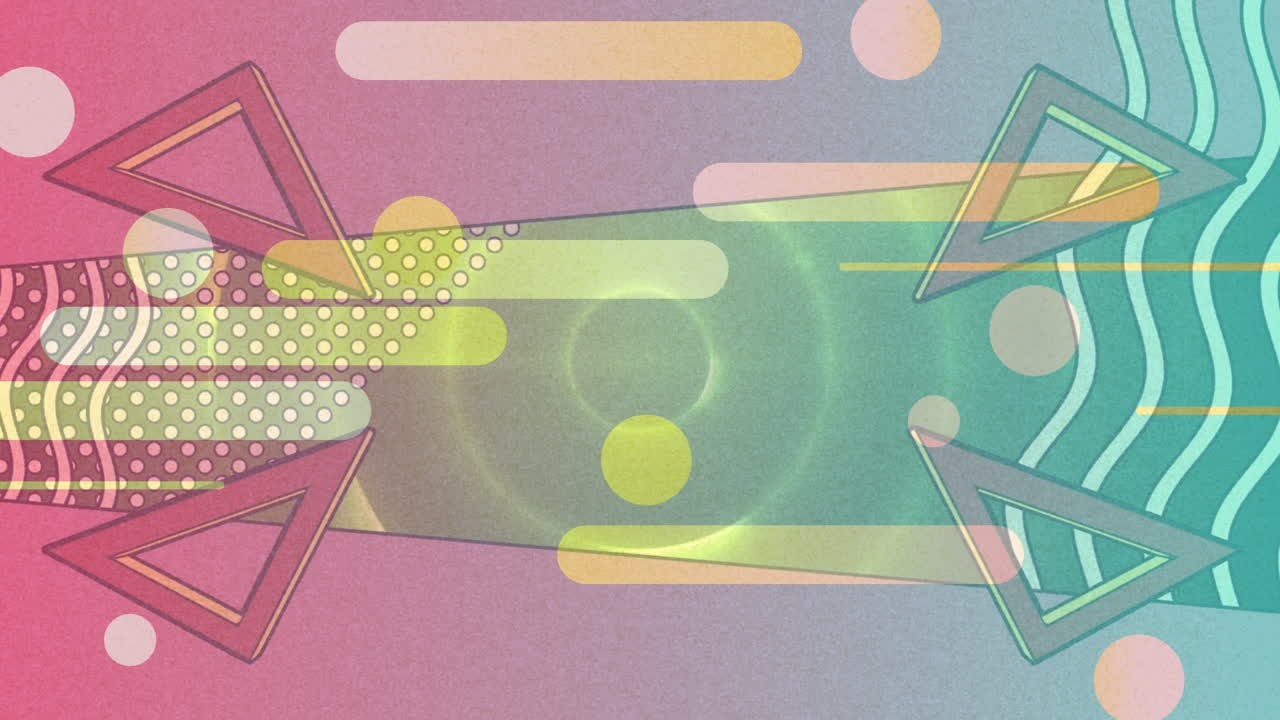 파란색 배경을 배경으로 움직이는 다채로운 추상적인 모양의 디지털 애니메이션