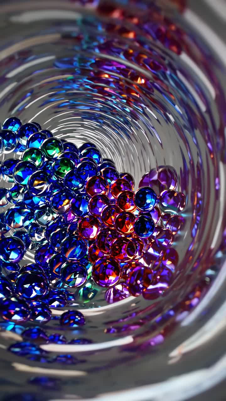 Colorful glass marbles cascading through a transparent tube creating a mesmerizing visual flow