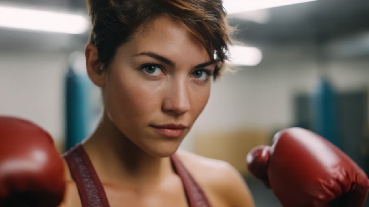 Determined boxer prepares for the match, showcasing focus and strength in a training environment, highlighting the intensity of the sport and the athlete's resolve